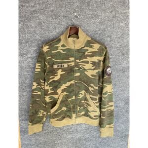 Lucky Brand Jacket Mens Small Camouflage Full Zip Skull Patch Camo Military